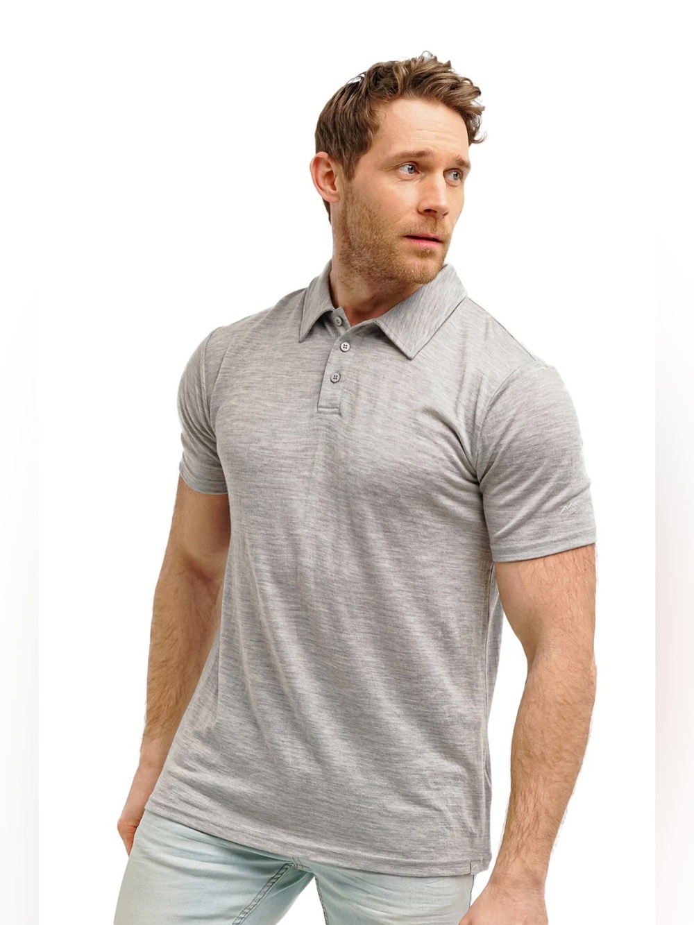 Merino Tech Merino Polo 180 Heathered Grey Shirt Size Medium